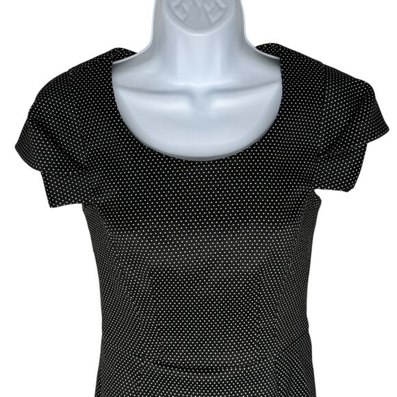 Calvin‎ Klein Dress Womens Sz 6 Black Polka Dots Mini Sheath Short Sleeve Career - Picture 1 of 6